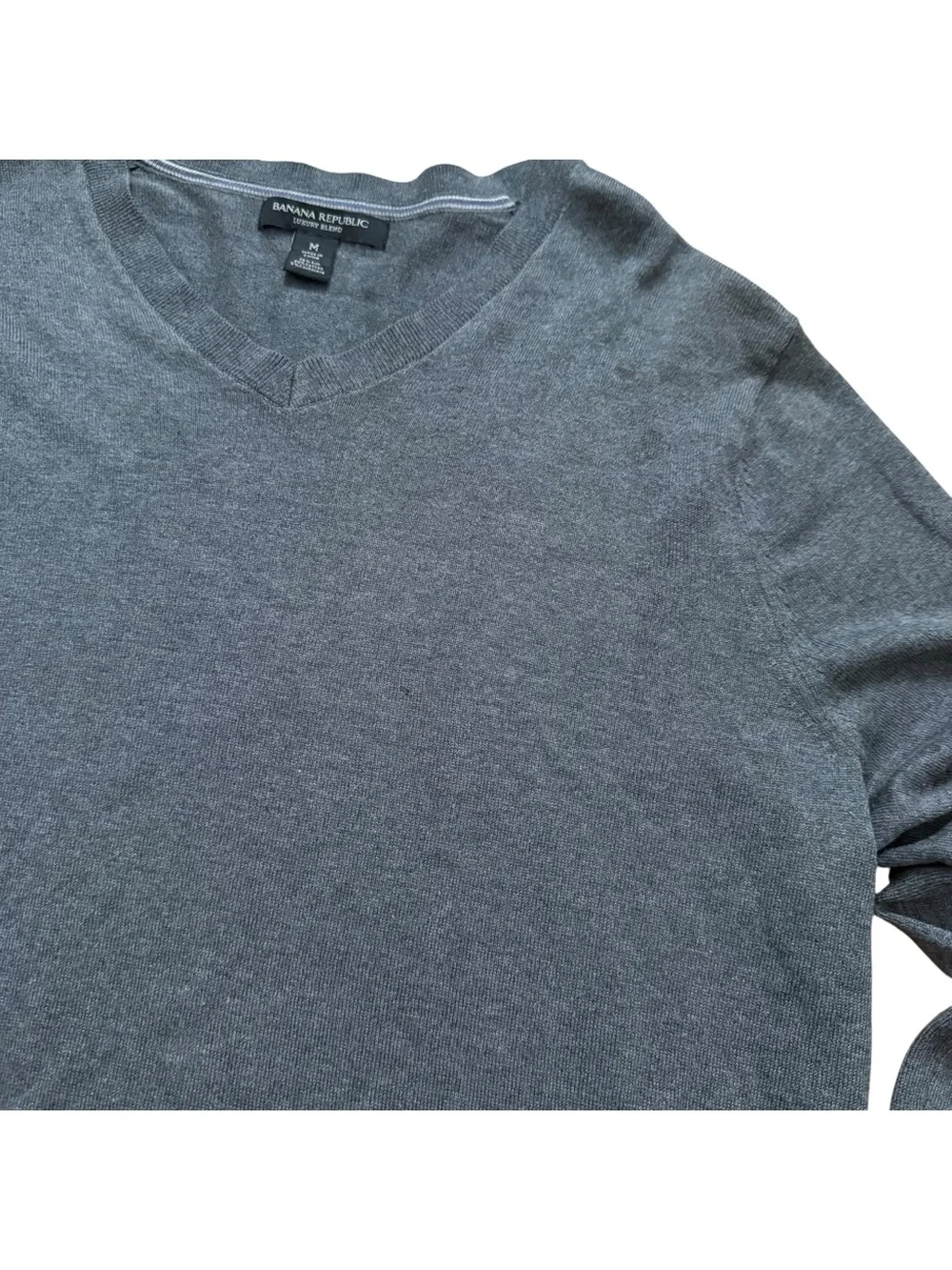 Banana Republic Luxery Blend Silk Cotton Cashmere V-Neck Sweater Men Medium Grey